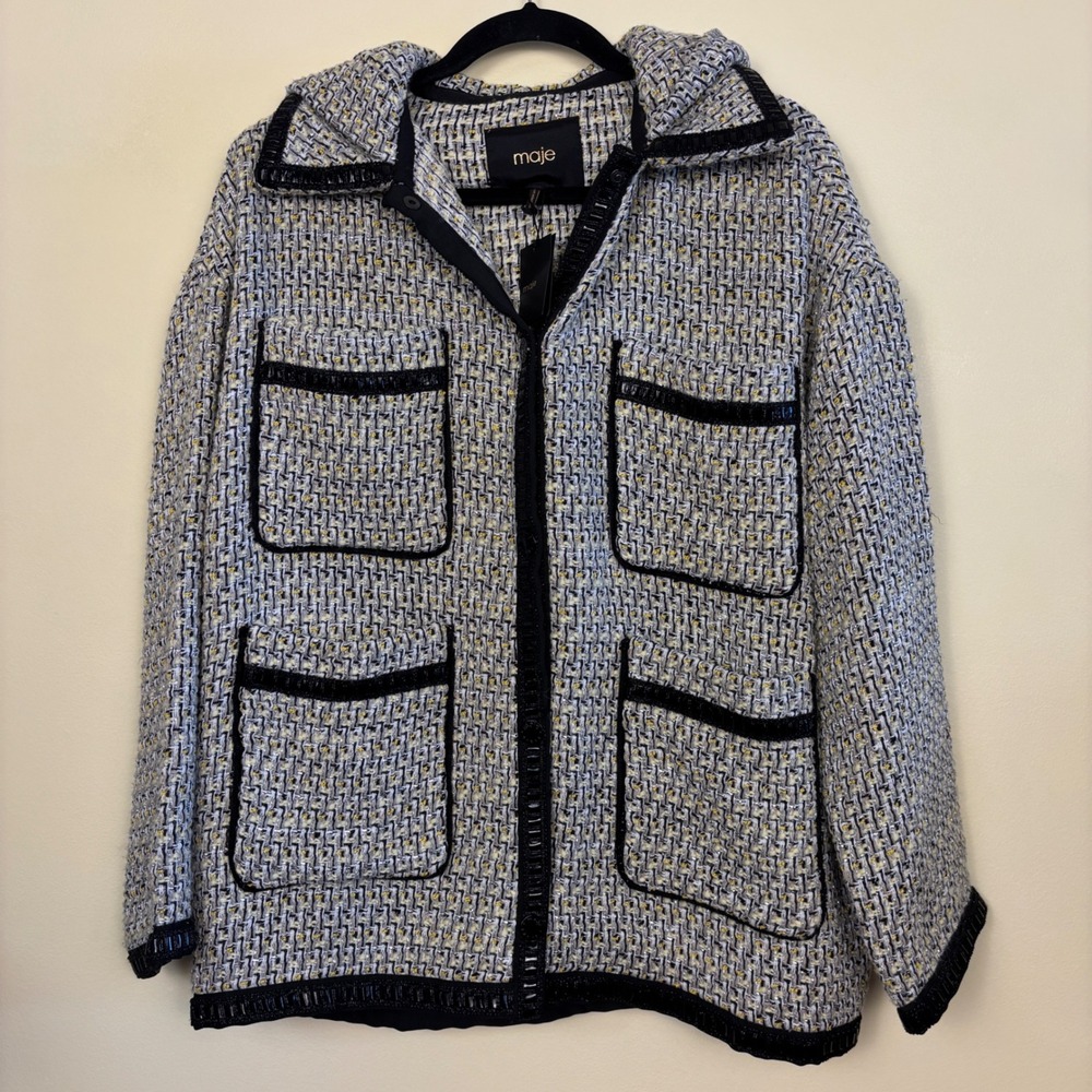 Maje Black and Cream Tweed Blazer - Picture 4 of 16